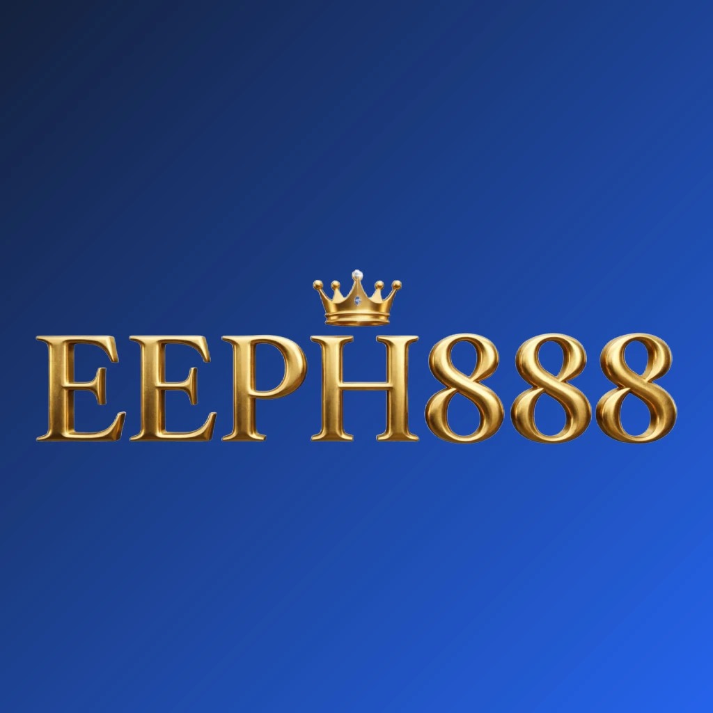EEPH888 royal logo design featuring a gold metallic crown above the letters, creating a luxury brand feeling with a wide horizontal rectangular wordmark on a transparent background